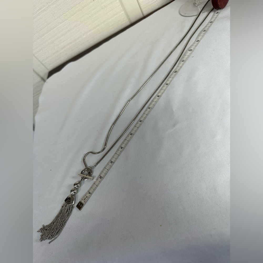 Long silvertone tassel necklace - Picture 2 of 5